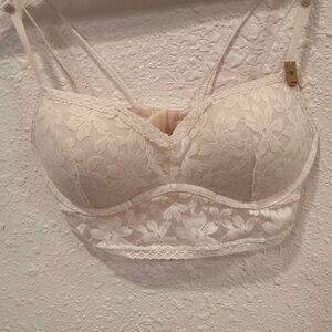 PINK Victoria's Secret Floral Lace Bralette in Cream
